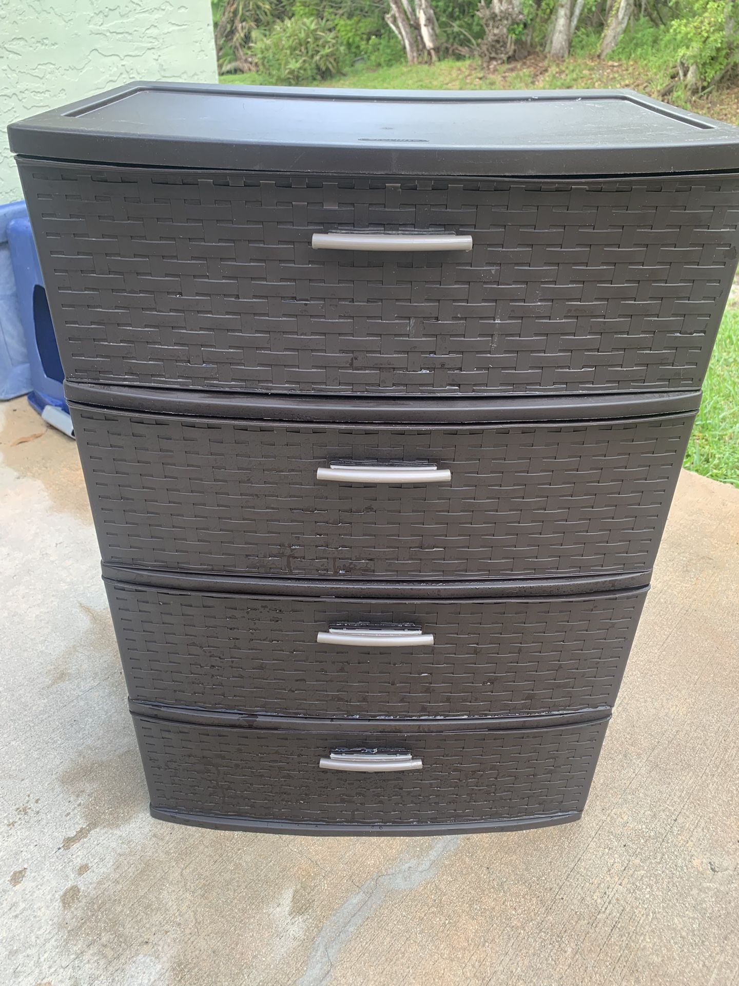 Wide Brown Weave Storage 4 Drawers