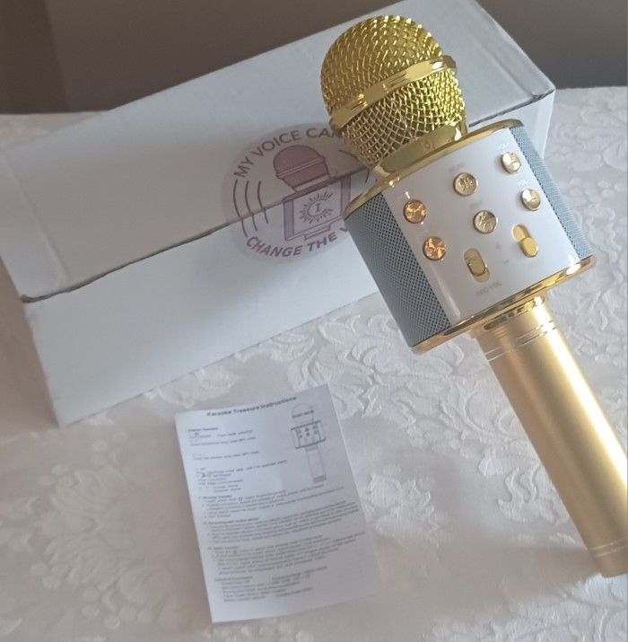 Camp Invention Karokee Microphone Gold And White Rechargeable Works