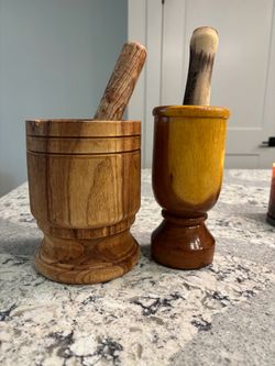 Wooden Mortar and Pestle Set of 2