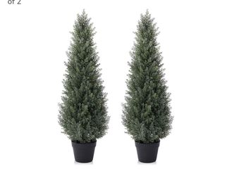 Pair of 3FT Artificial Cedar Topiary Trees –