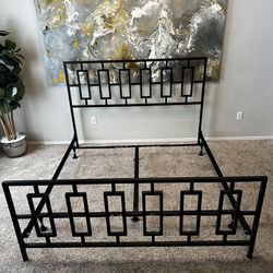 Black Espresso Metal King Bed Frame With Headboard-Footboard-Center Rails - Optional Luxury Box Springs