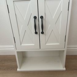 Farmhouse Style White Wall Cabinet With Shelf 