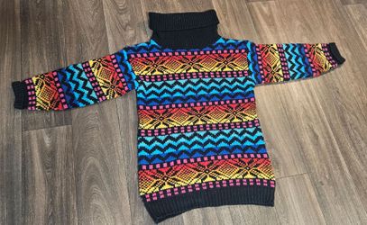 Ricki Vintage 90's Multicolored Turtle Neck Long Sweater, Fair Isle Pattern Tagged Womens Medium $40