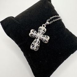 Cross Necklace 925 Sterling Silver CZ 18” Chain Inspirational Gift Faith