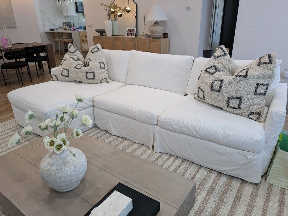 SOFA / COUCH- White slipcover sofa with chaise - Birch Lane - Was $2700 New