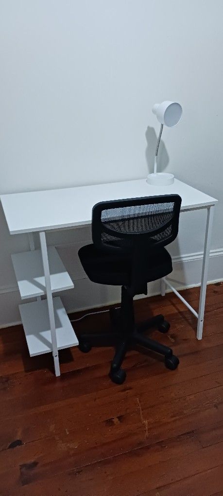 desk with chair and lamp