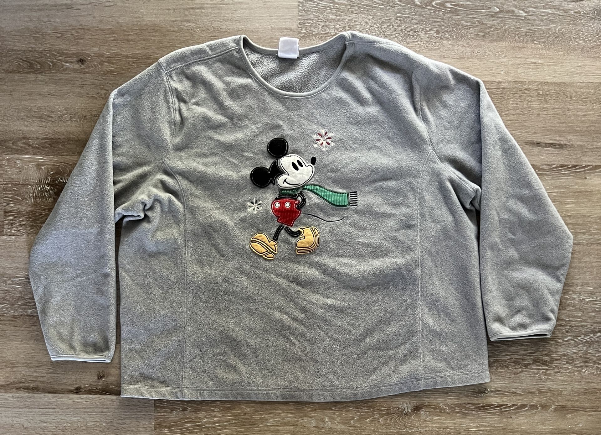 Mickey Mouse Sweatshirt Adult XXL Gray Fleece Snow Waking Disney Store  