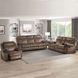 3pc Set - Sofa, Couch, Loveseat & Recliner Glider