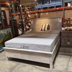 White Washed Grey Solid Acacia Wood Bed Frame - Seabreeze