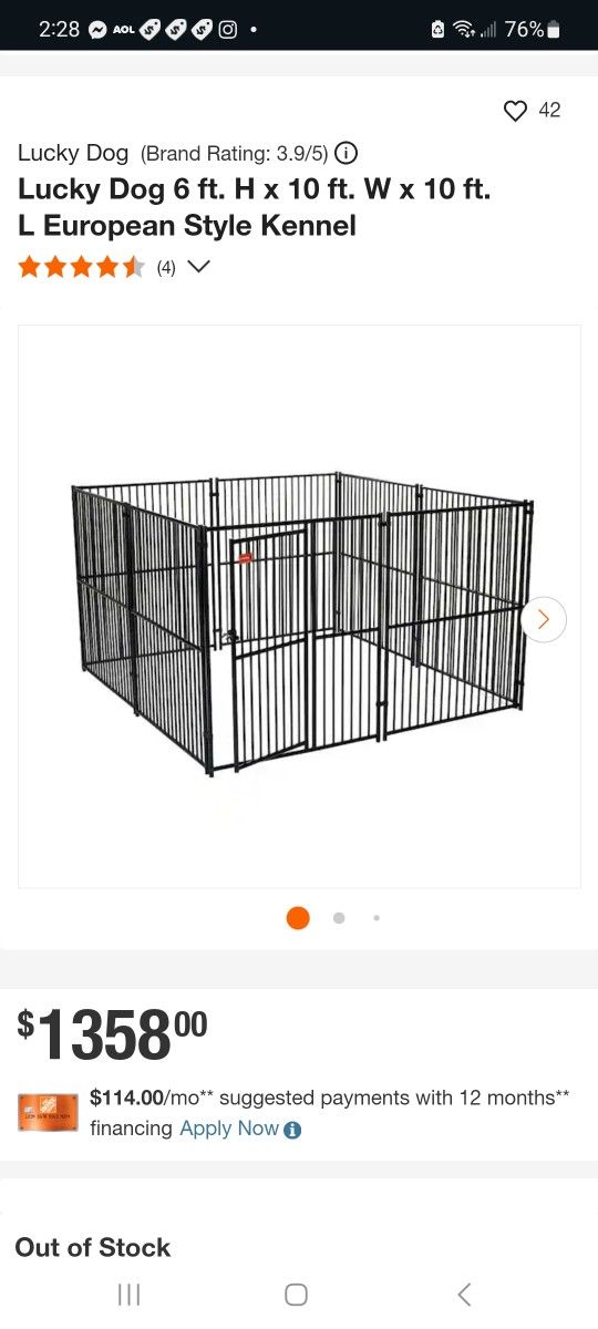 Lucky Dog European Style Kennel 10' L x 10' W $950