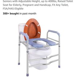 Raised Toilet Seat with Handles, Toilet Seat Riser for Seniors with Adjustable Height, up to 400lbs, Raised Toilet Seat for Elderly, Pregnant and Hand
