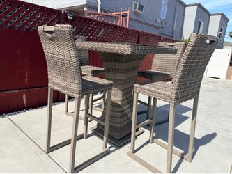 Oasis Pub Table Set with Barstools 5 Piece Outdoor Wicker Patio Furniture