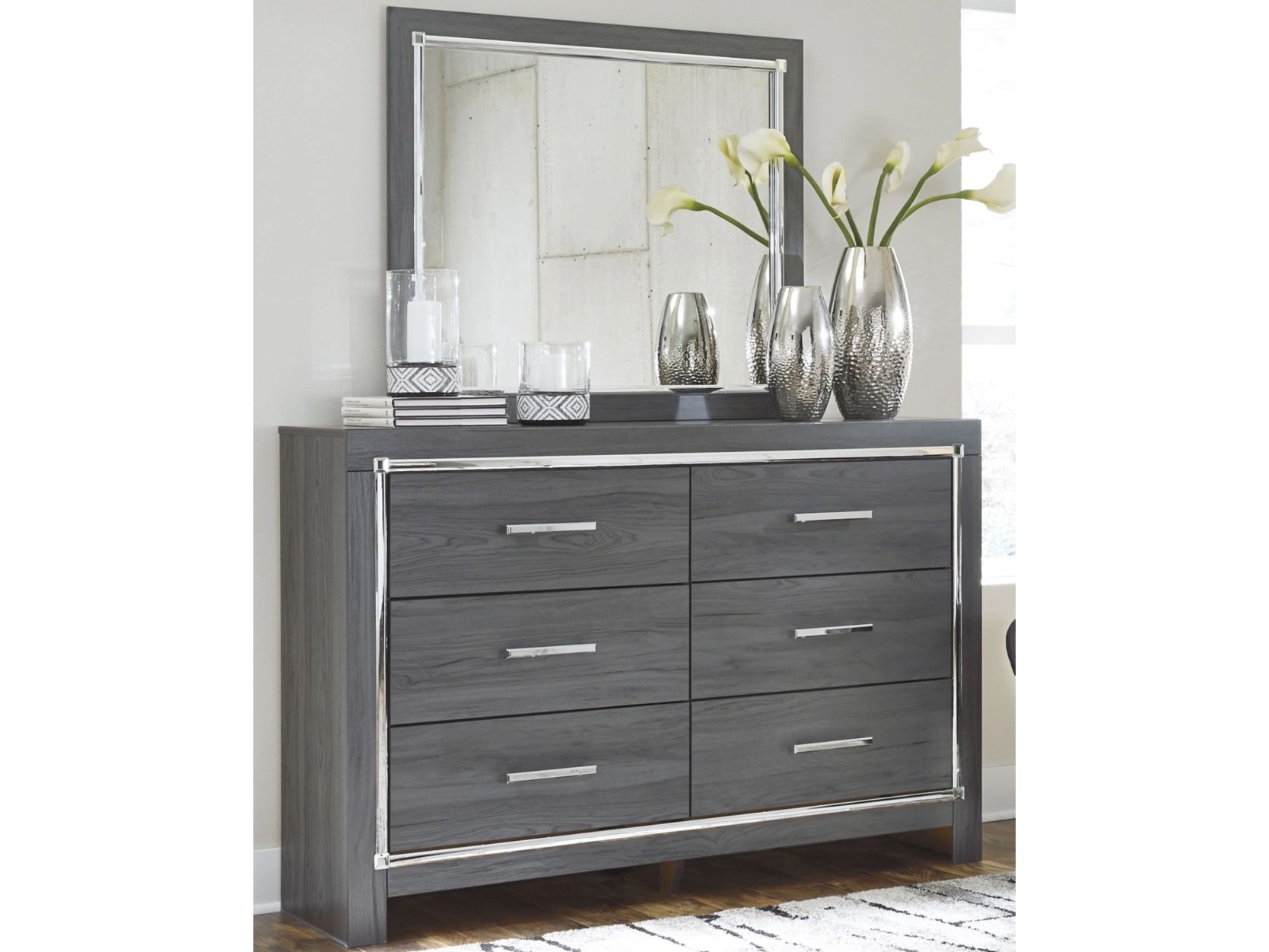 Mirrored Dresser and 2 Nightstands