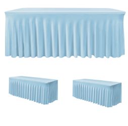 HolidayIdeas Floor Length 8ft Spandex Tablecloth 2 Pack Fitted Stretch Table Skirts 30x96 Inch, Ruffle Design Wrinkle-Free Polyester Table Cover For W