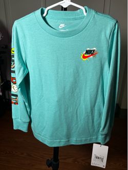 Nike Toddler 4T Teal Long Sleeve Cotton T-Shirt Graphic Logo Crew Tagless