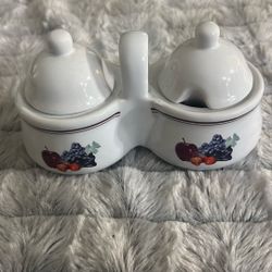 vintage Houston Harvest ceramic double jam or jelly condiment server with a fruit design