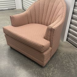 Vintage pink 1970s Channel Back armchair 