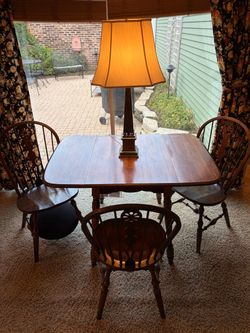 Wood Dining Table + 3 Windsor Chairs - 4 Piece Set