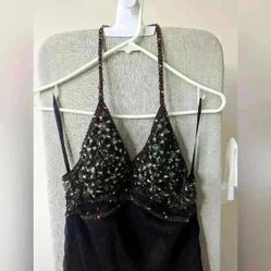 Black 100% silk halter Beaded Dress - New 