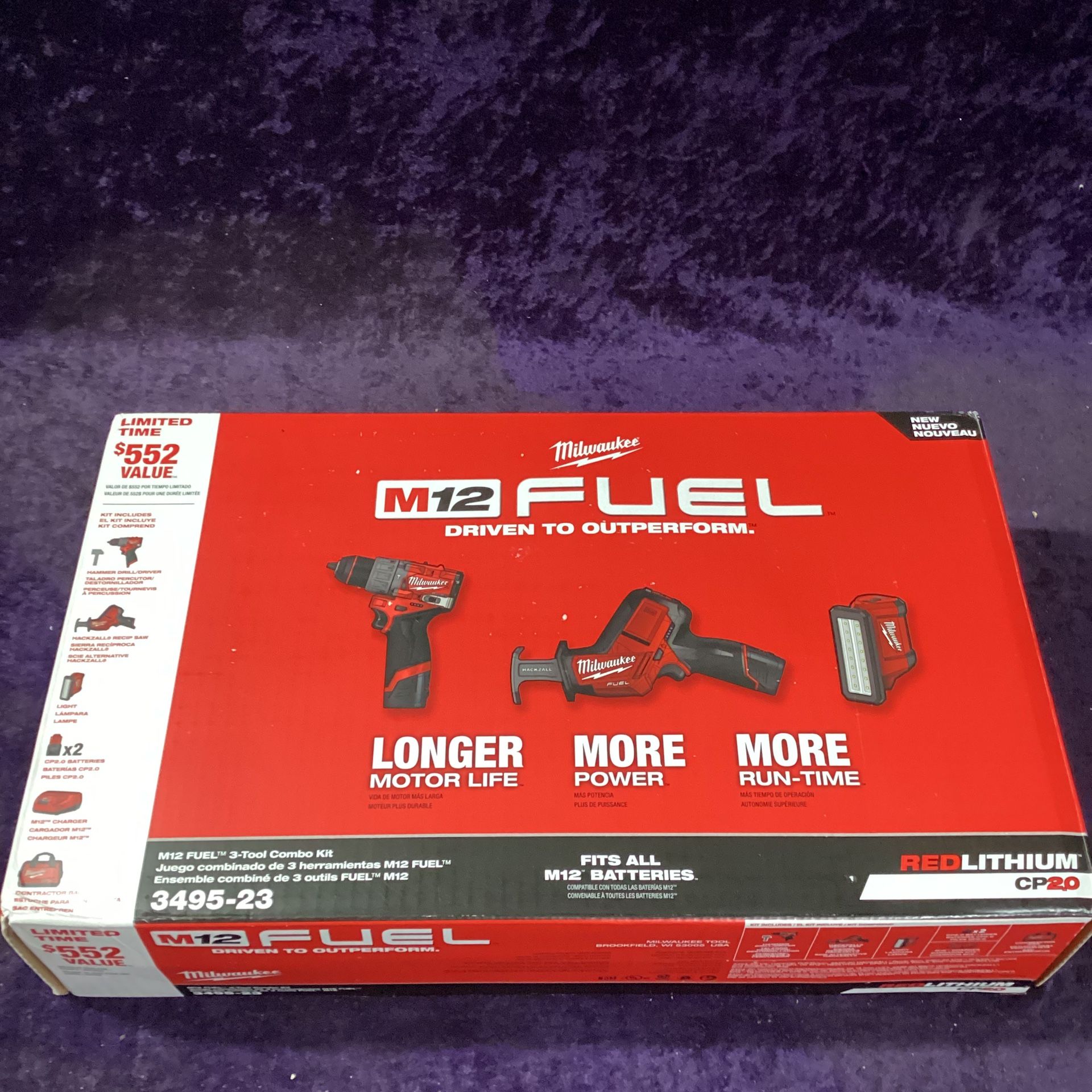 🧰🛠Milwaukee M12 FUEL Brushless Hammer Drill, HACKZALL & Flood Light w/(2)2.0 Batts/Charger-NEW!-$380!🧰🛠