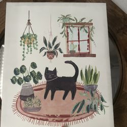 Adorable Black Cat Wall Art Decor Canvas