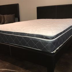 Brand New Black Full Size Leather Bed Frame With New 12.5 Inch Pillow Top/Fast Delivery 