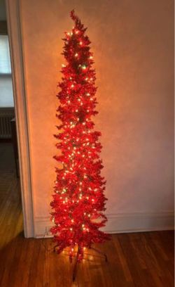 5 foot red glitter, pencil Christmas tree
