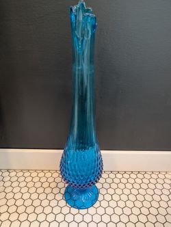 20" Fenton Blue Hobnail Swung Vase With Damage 