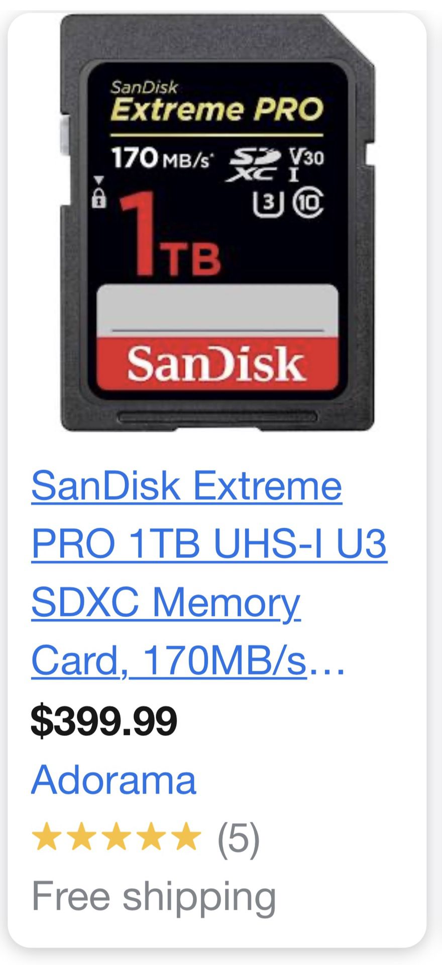 SanDisk Extreme Pro 1 TB Memory Card