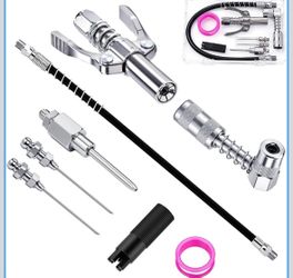Locking Grease Gun Tip Kit,Extended Flexible Grease Gun Hose 90 degree grease gun adapter,Grease Needle,15.75inch Grease Gun Hose,For Maintenance and