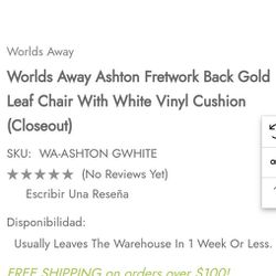 Worlds Away Ashton Fretwork Back Gold Leaf Chair With White Vinyl Cushion

