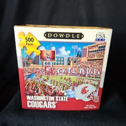 DOWDLE FOLK ART JIGSAW PUZZLE WASHINGTON STATE COUGARS 500 Pieces 16” X  20” 