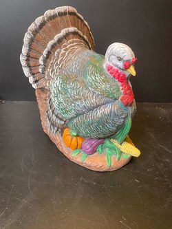 Turkey centerpiece, colorful with pumpkins and corn ceramic