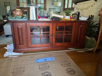 Cherry Wood TV Stand with Glass Doors