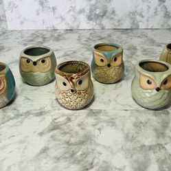 Set of 6 Owl Pots. Ceramic Succulent Pots Cactus Plant Pot Flower with Water Drainage. Never used.