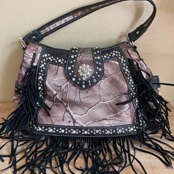 RealTree Xtra Camo Mossy Oak Fabric  Studded Purse  Handbag Western Fringe