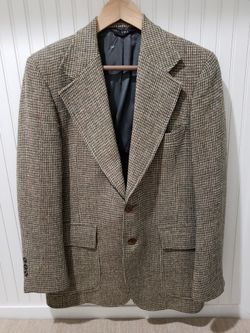 Vtg HARRIS TWEED Mens Handwoven 100% Virgin Scottish Wool Blazer (38R) Tan/Green