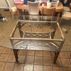 Glass Bamboo Rattan Table
