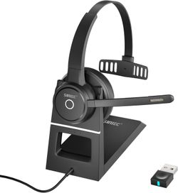 SUNITEC Bluetooth Headset Noise Cancelling Microphone Charging Base USB Dongle Home Office PC Mac