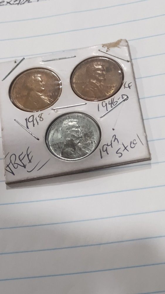 1918, 1946-D, 1943 Steel Wheat Penny