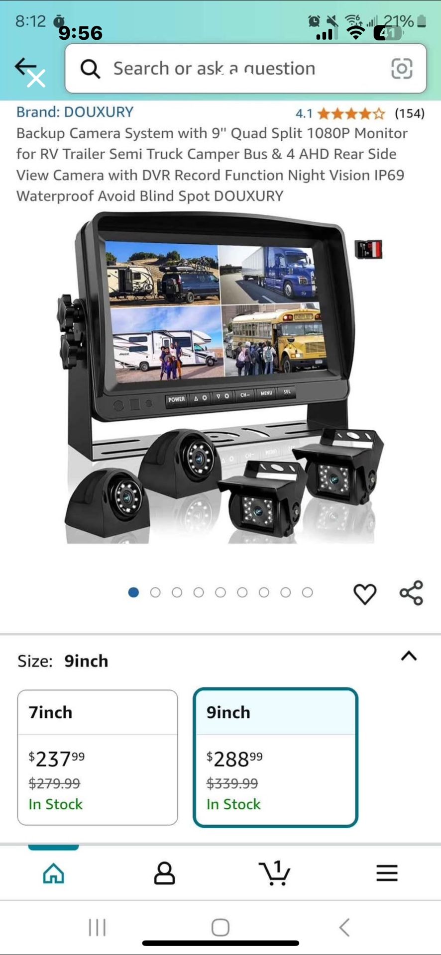 Backup Camera System With 9 Quad Split Monitor