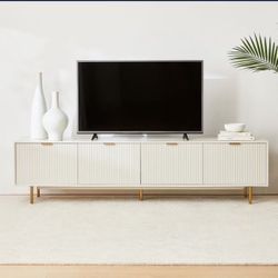 New Mid Century Modern 64” TV Stand, White and Gold