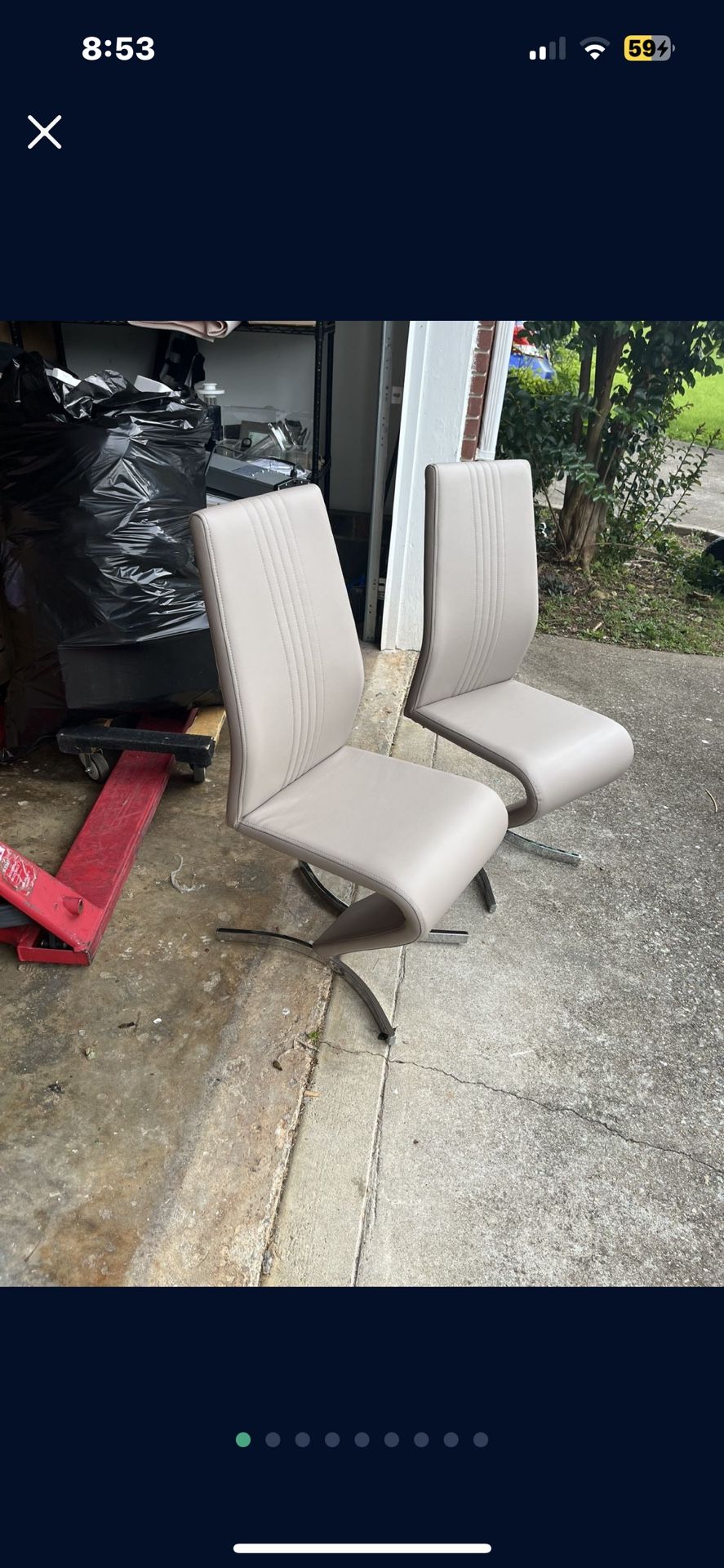 2 Beige Faux Leather Z-Shaped Dining Chairs
