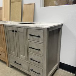 Bathroom vanity cabinet 36” solid mango Quartz top with sink and backsplash 