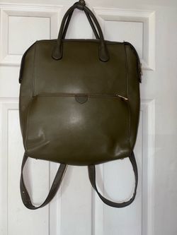 Olive Green Leather Convertible Backpack Tote