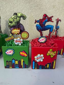 Spiderman Hulk party centerpieces