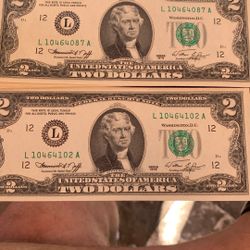 2 Lots Of Uncirculated Sequential $2 1976 Series