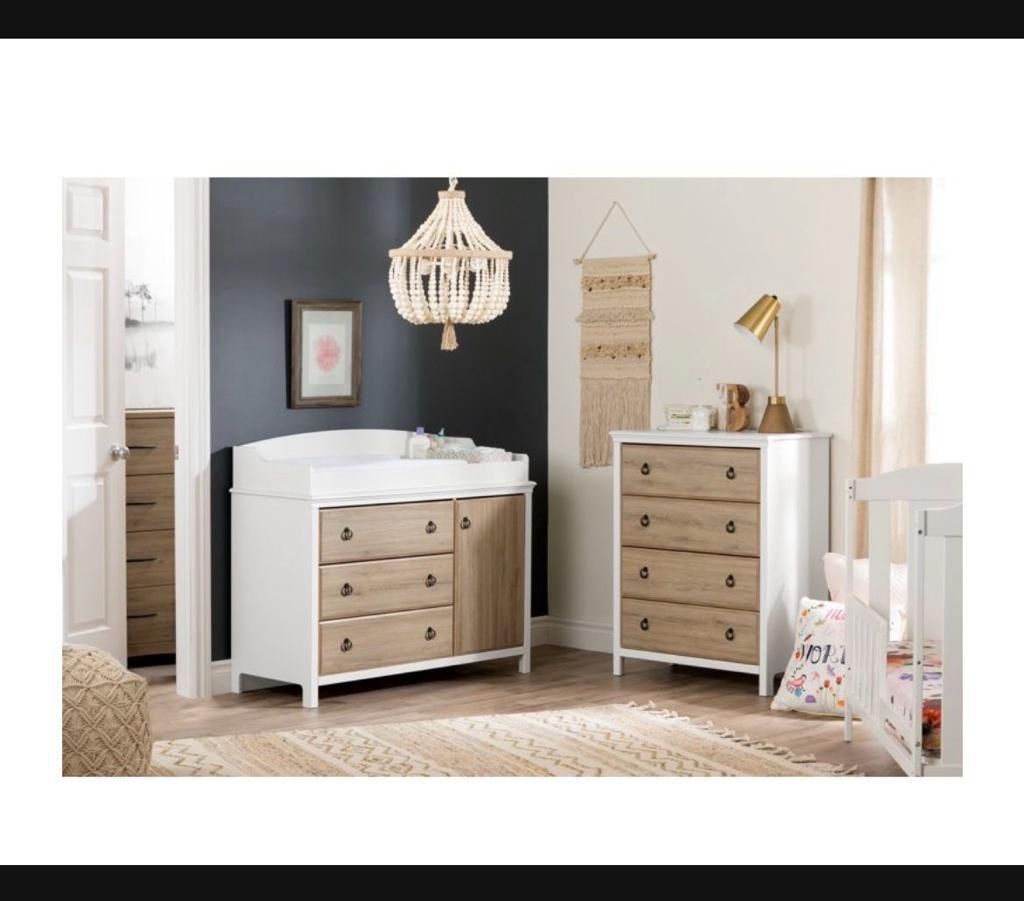 Baby Dresser And Changing Table Set White And Rustic Oak