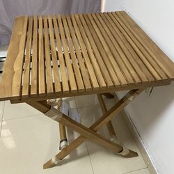 Foldable 27.5 Inch Patio Bistro Table, Teak Wood Square Table with Slatted Tabletop, Sturdy Wood Frame & Thickened Top, Teak Dining Table for Balcony,