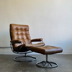 Norwegian Ekornes “Stressless” Recliner And Ottoman Set